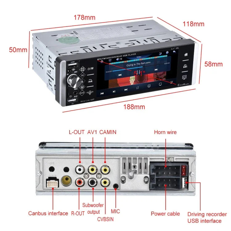 Máy nghe nhạc Carplay màn hình cảm ứng IPS 5,1 inch A2905, Kiểu dáng:, Tiêu chuẩn, Tiêu chuẩn+4 Camera ánh sáng, Tiêu chuẩn+8 Camera ánh sáng, Tiêu chuẩn+12 Camera ánh sáng, Tiêu chuẩn+Camera ánh sáng AHD