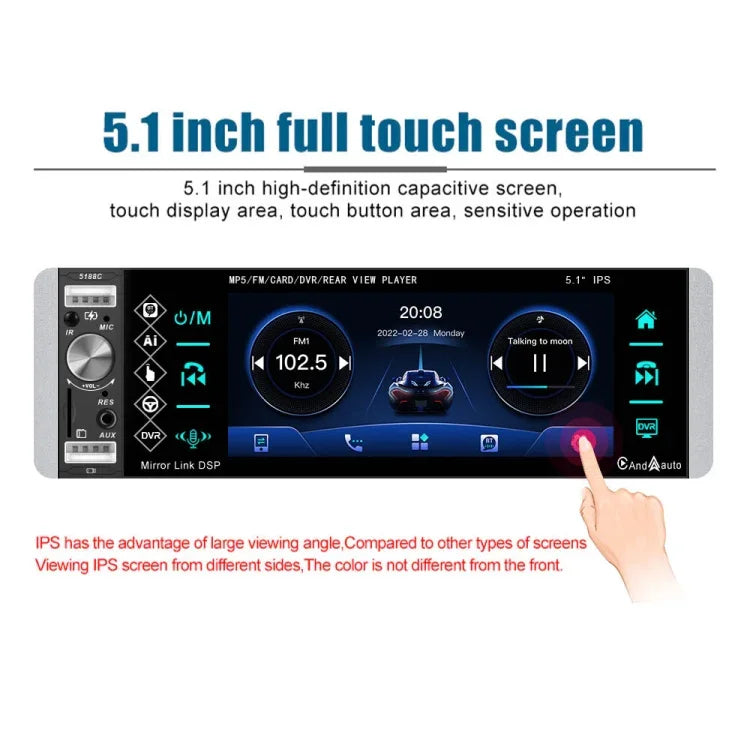 Máy nghe nhạc Carplay màn hình cảm ứng IPS 5,1 inch A2905, Kiểu dáng:, Tiêu chuẩn, Tiêu chuẩn+4 Camera ánh sáng, Tiêu chuẩn+8 Camera ánh sáng, Tiêu chuẩn+12 Camera ánh sáng, Tiêu chuẩn+Camera ánh sáng AHD