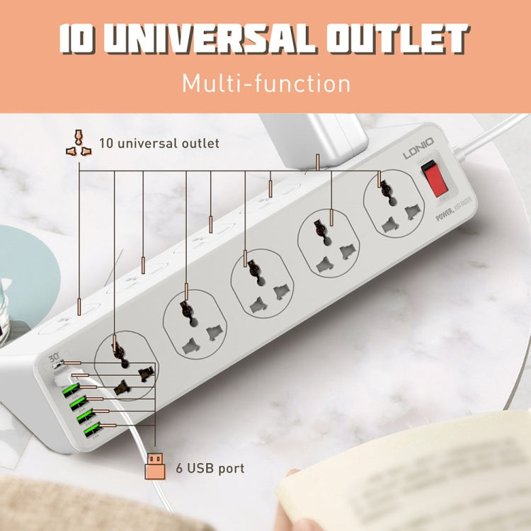 Ổ cắm sạc nhanh đa chức năng du lịch văn phòng tại nhà LDNIO SC10610 30W 10+6 cổng, thông số:, phích cắm UK, phích cắm EU, phích cắm US