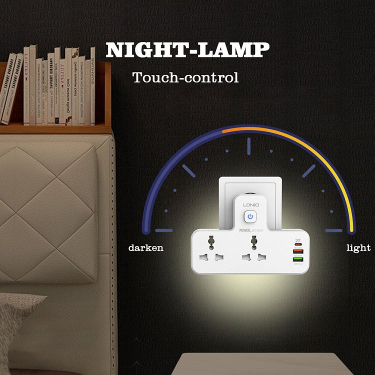 Ổ cắm sạc nhanh đa chức năng tại nhà LDNIO SC2311 20W PD+QC 3.0 có đèn ban đêm, thông số:, phích cắm EU, phích cắm UK, phích cắm US