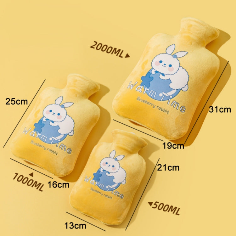 Túi nước nóng PVC chống nổ bọc nhung hoạt hình dày, dung tích 500ML màu trắng sữa, 1000ML màu trắng sữa, 2000ML màu trắng sữa, 500ML màu xanh nhạt, 1000ML màu xanh nhạt, 2000ML màu xanh nhạt, 500ML màu vàng, 1000ML màu vàng, 2000ML màu vàng
