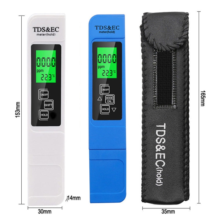 Bút đo chất lượng nước TDS & EC có đèn nền, mẫu có đèn nền (màu trắng), mẫu có đèn nền (màu xanh dương)