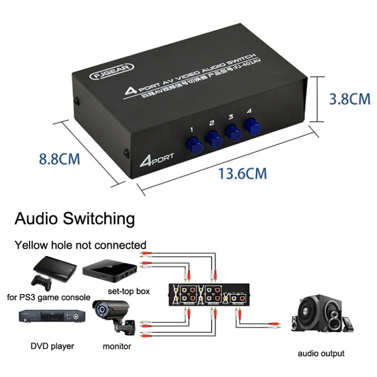 Bộ chuyển đổi âm thanh và video AV 4 chiều giao diện đầu sen FJGEAR FJ-401AV, FJ-401AV