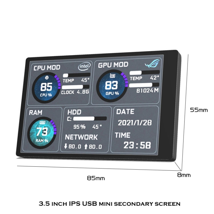 Màn hình máy tính 3.5 inch IPS xem tất cả USB Chassis màn hình phụ, Bộ 1 (Đen), Bộ 1 (Trắng), Bộ 2 (Đen), Bộ 2 (Trắng), Bộ 3 (Đen), Bộ 3 (Trắng)