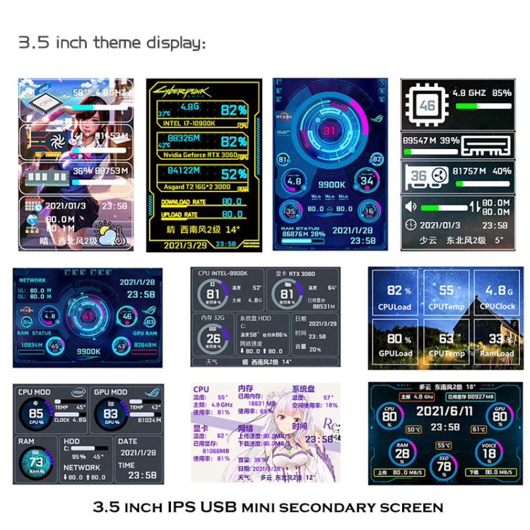 Màn hình máy tính 3.5 inch IPS xem tất cả USB Chassis màn hình phụ, Bộ 1 (Đen), Bộ 1 (Trắng), Bộ 2 (Đen), Bộ 2 (Trắng), Bộ 3 (Đen), Bộ 3 (Trắng)