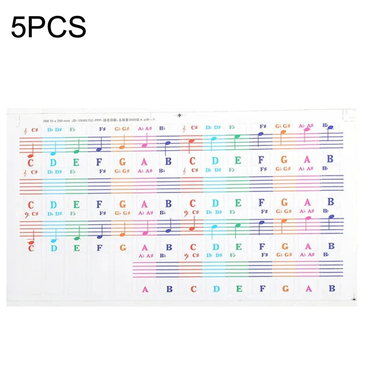 5 Miếng Dán Màu Bàn Phím Đàn Piano Trẻ Em Phụ Kiện Nhạc Cụ, QT-005, QT-005-A, QT-0302