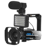 Máy quay video kỹ thuật số 4K Zoom 5600PX màu đen, kèm đèn chiếu sáng + ống kính góc rộng, kèm chụp + micro + ống kính góc rộng, kèm bộ ổn định