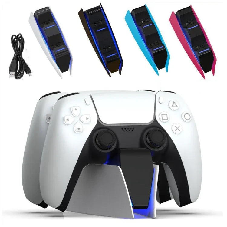 Bộ sạc dock đôi tay cầm HONCAM cho PS5, màu trắng, đen, đỏ hồng, xanh dương