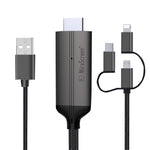 1080P HDTV Dongle Cable, Plug And Play HDMI With Screen Plug And Play, LD36 8 Pin + Micro USB + Type-C / USB-C to HDMI