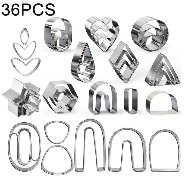 Khuôn cắt bông tai đất sét polymer bằng thép không gỉ 36 trong 1, 36 trong 1