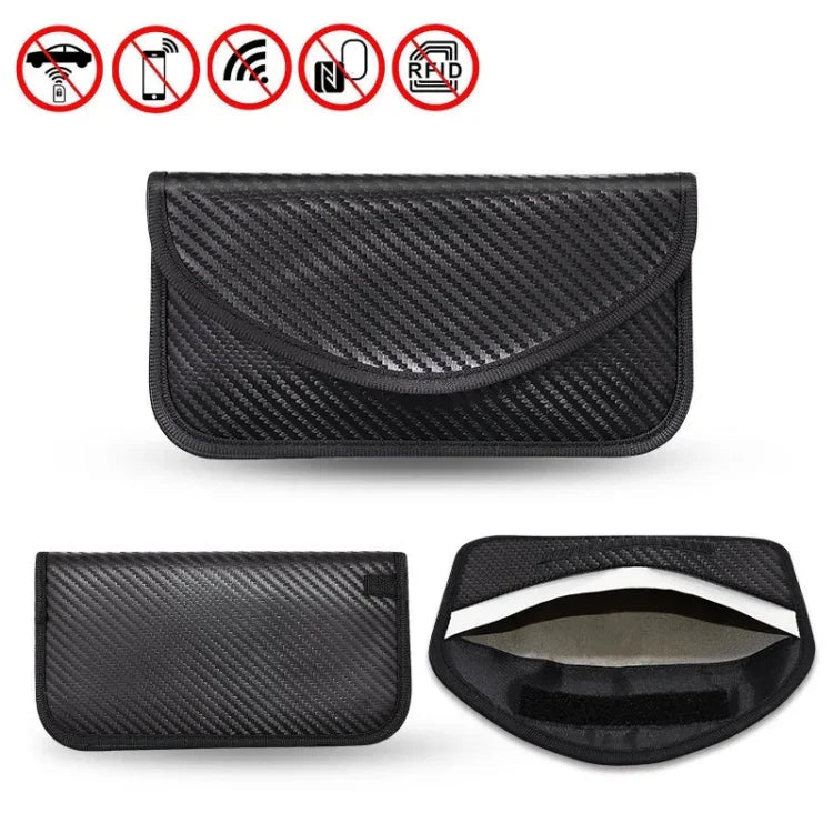Carbon Fiber Signal Shielding Bag for anti-radiation, rfid anti-radiation phone bag, 20 x 10cm with signal protection features.