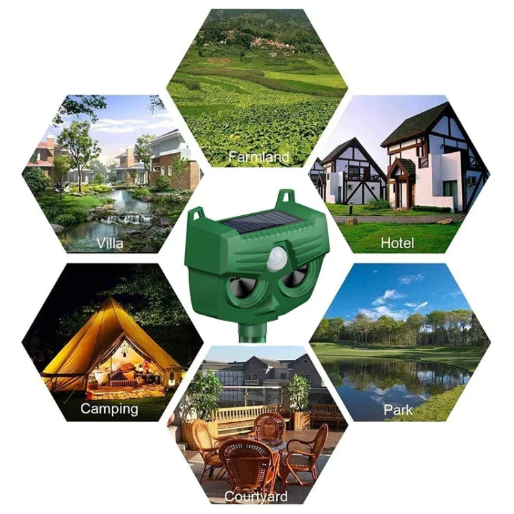 Máy đuổi chó ngoài trời năng lượng mặt trời RC-543, máy đuổi động vật chim siêu âm hồng ngoại, RC-543