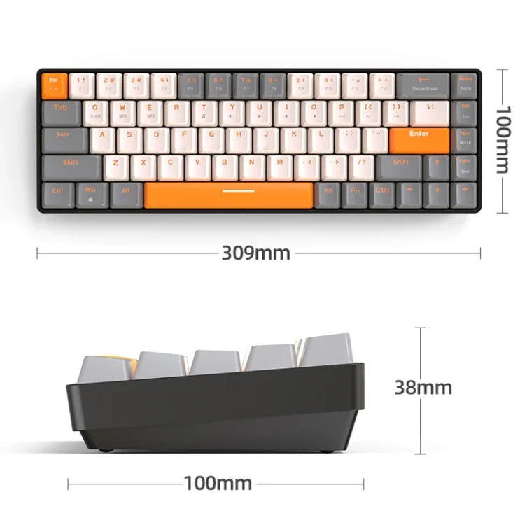 Bàn phím cơ không dây Bluetooth ZIYOU LANG K68 68 phím, Mẫu:, Phiên bản trục đỏ (Lấp lánh), Phiên bản trục xanh lá (Xám), Phiên bản trục đỏ (Xám)