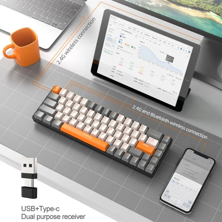 Bàn phím cơ không dây Bluetooth ZIYOU LANG K68 68 phím, Mẫu:, Phiên bản trục đỏ (Lấp lánh), Phiên bản trục xanh lá (Xám), Phiên bản trục đỏ (Xám)