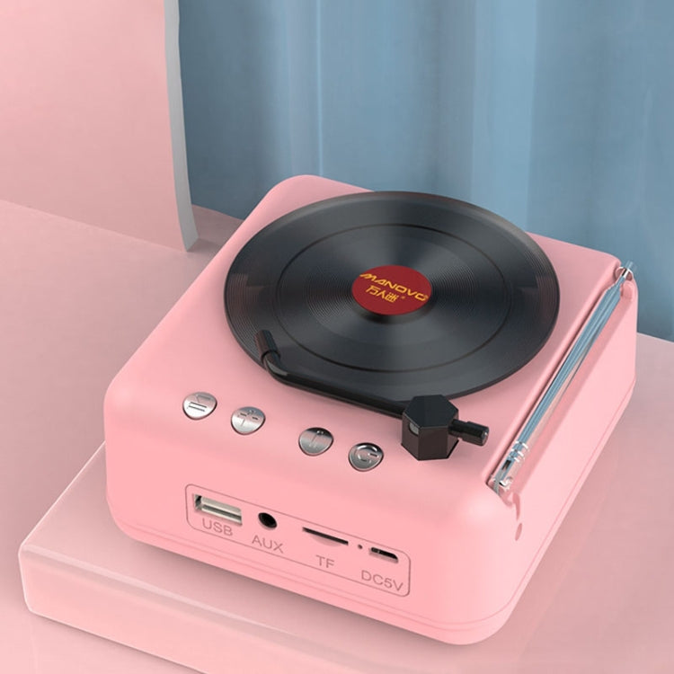 Loa Bluetooth máy hát đĩa vinyl Macaron Manovo H3, radio stereo cổ điển, màu Hồng