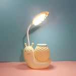 L-0 Đèn bàn LED bảo vệ mắt hình ốc sên hoạt hình, sạc USB, giá đỡ bút