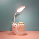 L-0 Đèn bàn LED bảo vệ mắt hình ốc sên hoạt hình, sạc USB, giá đỡ bút