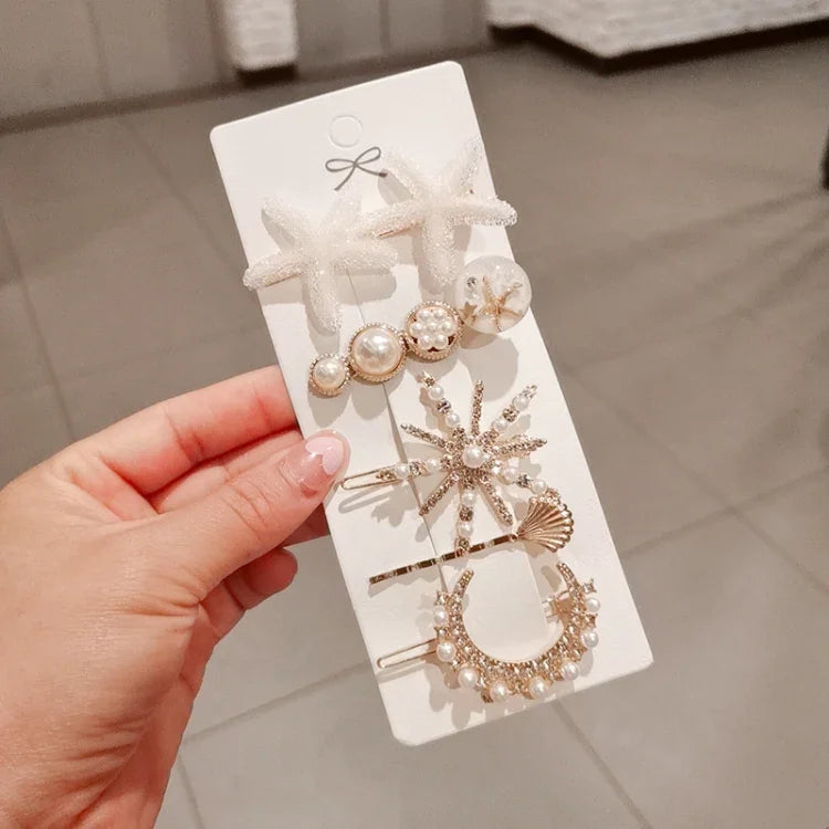 Kẹp tóc ngọc trai sao biển đính đá pha lê cho thiếu nữ
