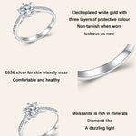Sterling Silver S925 Six Claw Moissanite Ring White Gold Plated Bracelet, No.6, No.7, No.8, No.10