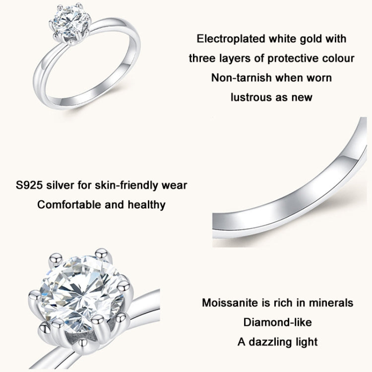 MSR006 Nhẫn Moissanite 6 càng bạc S925 mạ vàng trắng, số 6, số 7, số 8