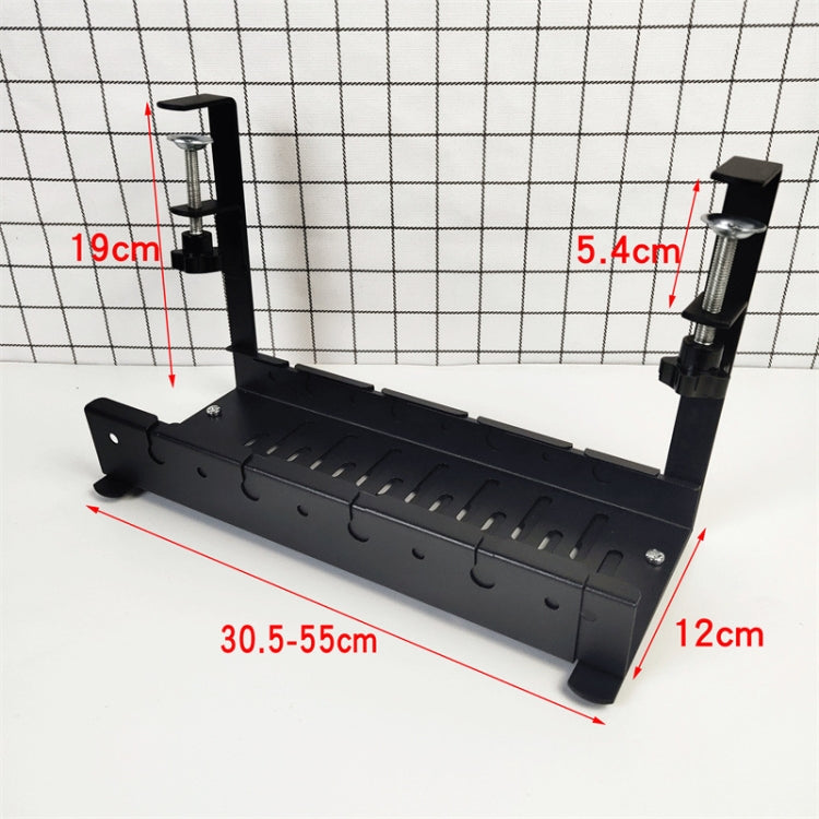 Khay quản lý cáp dưới bàn có thể kéo giãn, giá đựng cáp bằng thép carbon, màu đen có thể kéo giãn 30,5-55CM