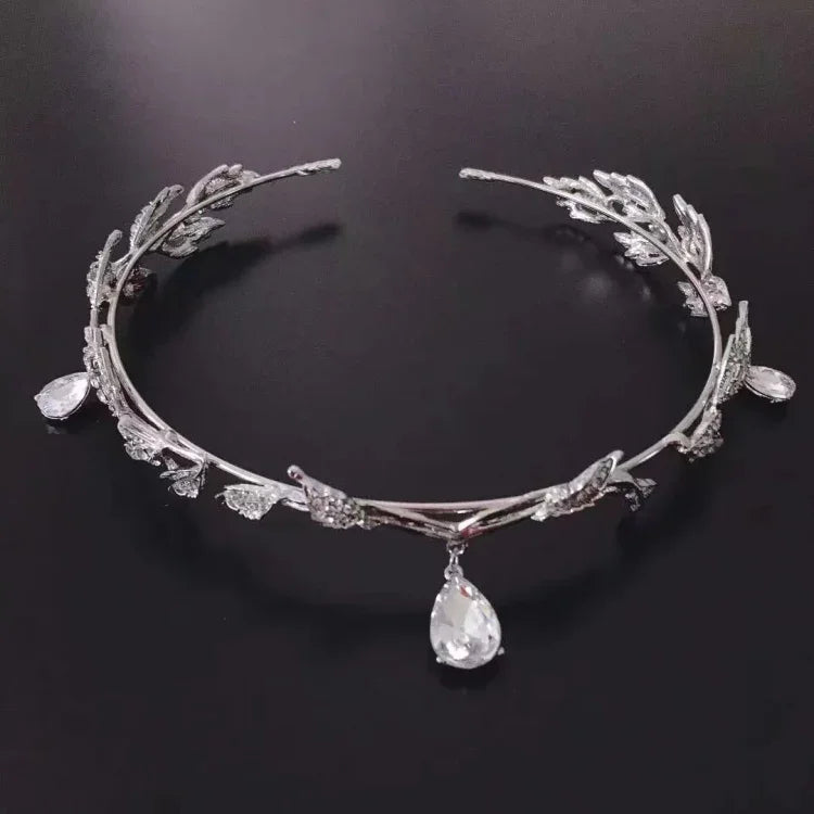 Vòng đội đầu trang trí lá, băng đô đính đá pha lê, Vòng đội đầu đính đá bạc, Vòng đội đầu đính đá vàng