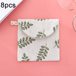 8 túi đựng băng vệ sinh bằng cotton và lanh, túi cầm tay tiện lợi, đen đáy trắng cây, xám lạc đà, mèo may mắn, lá, mèo xanh, rùa