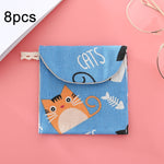 8 túi đựng băng vệ sinh bằng cotton và lanh, túi cầm tay tiện lợi, đen đáy trắng cây, xám lạc đà, mèo may mắn, lá, mèo xanh, rùa