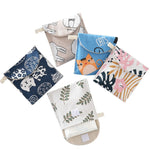 8 túi đựng băng vệ sinh bằng cotton và lanh, túi cầm tay tiện lợi, đen đáy trắng cây, xám lạc đà, mèo may mắn, lá, mèo xanh, rùa