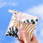 8 túi đựng băng vệ sinh bằng cotton và lanh, túi cầm tay tiện lợi, đen đáy trắng cây, xám lạc đà, mèo may mắn, lá, mèo xanh, rùa