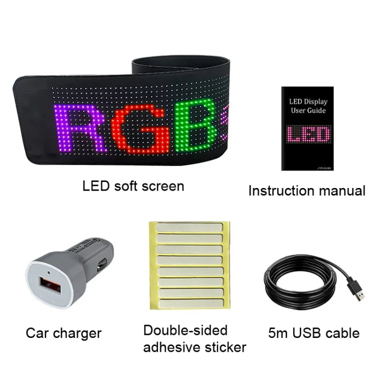 Màn hình LED linh hoạt ô tô điều khiển qua ứng dụng điện thoại kết nối Bluetooth, S1664RGB 390x107mm, S1696RGB 672x122mm, S3264RGB 390x187mm, S3296RGB 672x218mm