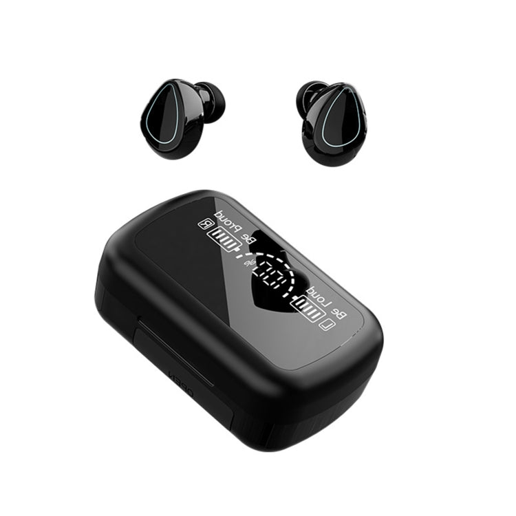 Tai nghe Bluetooth mini vô hình SKY10 màn hình kỹ thuật số hộp sạc, SKY10 Đen