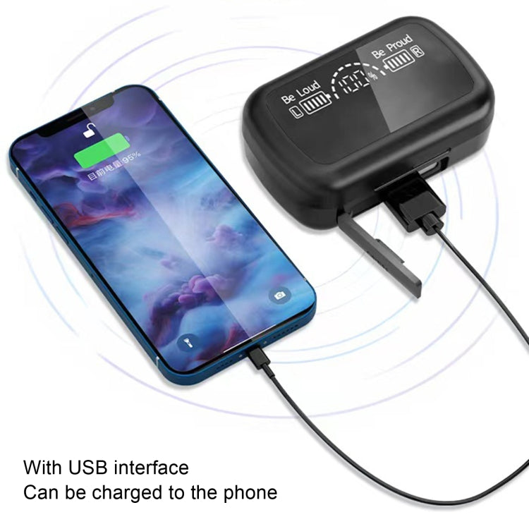 Tai nghe Bluetooth mini vô hình SKY10 màn hình kỹ thuật số hộp sạc, SKY10 Đen