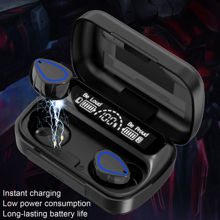 Tai nghe Bluetooth mini vô hình SKY10 màn hình kỹ thuật số hộp sạc, SKY10 Đen