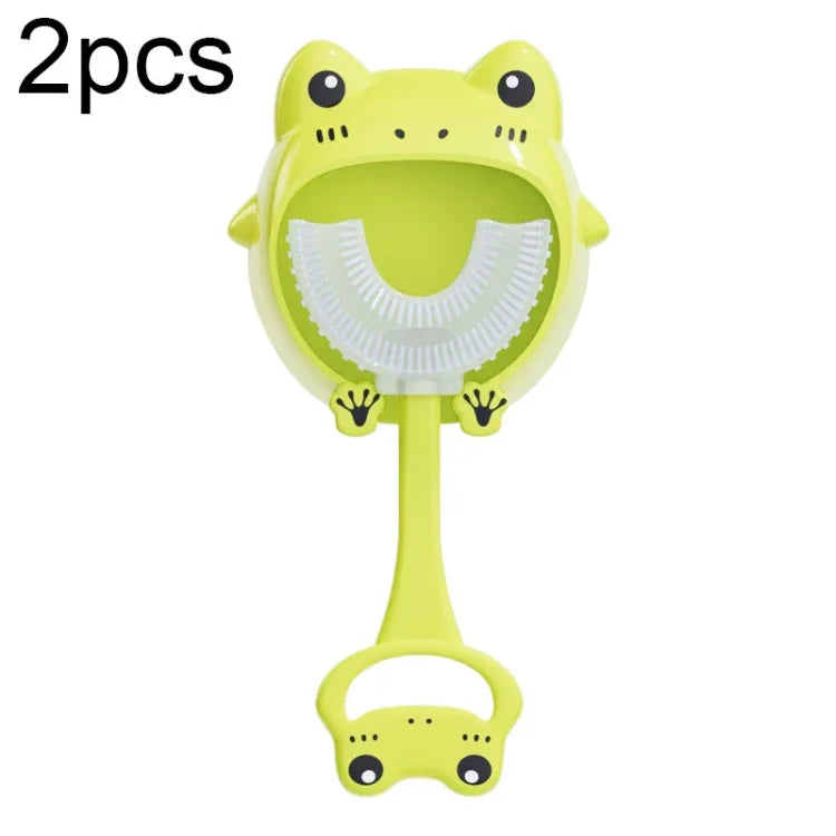 Bộ 2 bàn chải đánh răng silicone hình chữ U cho trẻ em hoạt hình, dành cho trẻ từ 2-12 tuổi