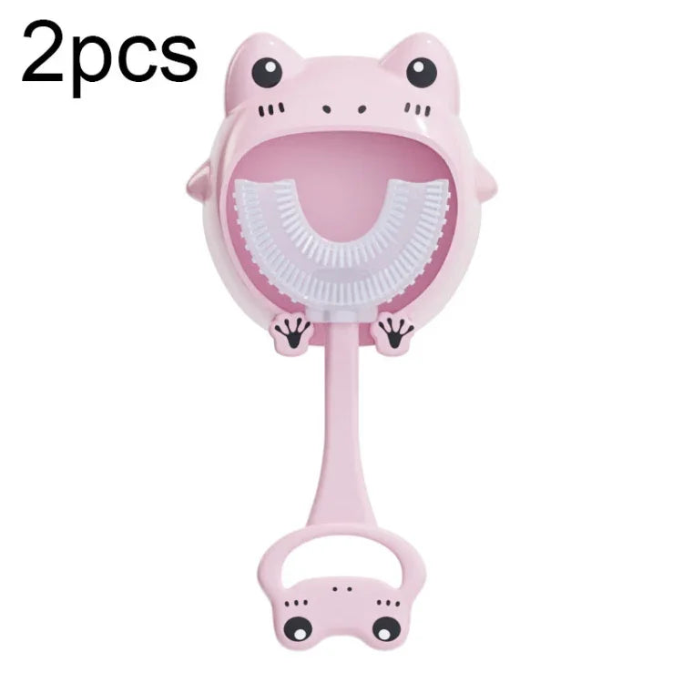 Bộ 2 bàn chải đánh răng silicone hình chữ U cho trẻ em hoạt hình, dành cho trẻ từ 2-12 tuổi