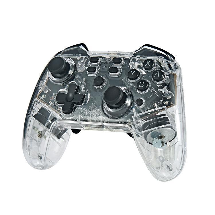 Tay cầm chơi game Bluetooth không dây Switch Pro với chức năng đèn LED báo thức, trong suốt có đèn LED