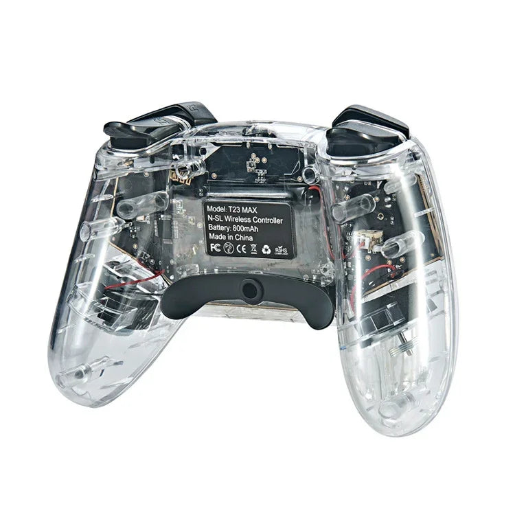 Tay cầm chơi game Bluetooth không dây Switch Pro với chức năng đèn LED báo thức, trong suốt có đèn LED