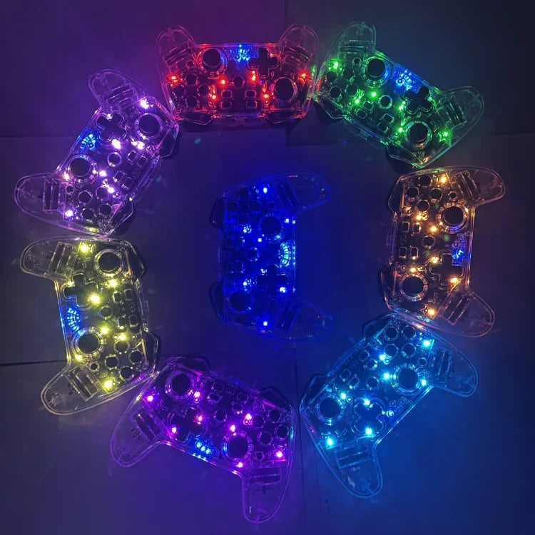Tay cầm chơi game Bluetooth không dây Switch Pro với chức năng đèn LED báo thức, trong suốt có đèn LED