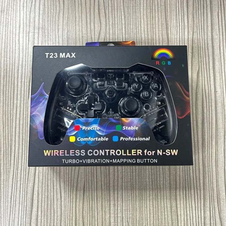 Tay cầm chơi game Bluetooth không dây Switch Pro với chức năng đèn LED báo thức, trong suốt có đèn LED
