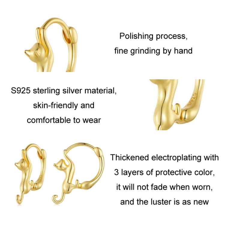 Bông tai bạc Sterling S925 hình mèo co giãn đính kim cương, Kích thước:, Nhỏ mạ bạch kim, Lớn mạ bạch kim, Lớn mạ vàng, Lớn mạ vàng đen, Lớn mạ vàng hồng