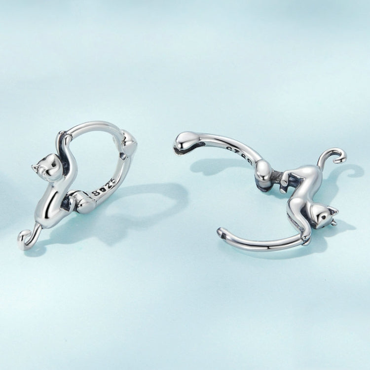 Bông tai bạc Sterling S925 hình mèo co giãn đính kim cương, Kích thước:, Nhỏ mạ bạch kim, Lớn mạ bạch kim, Lớn mạ vàng, Lớn mạ vàng đen, Lớn mạ vàng hồng