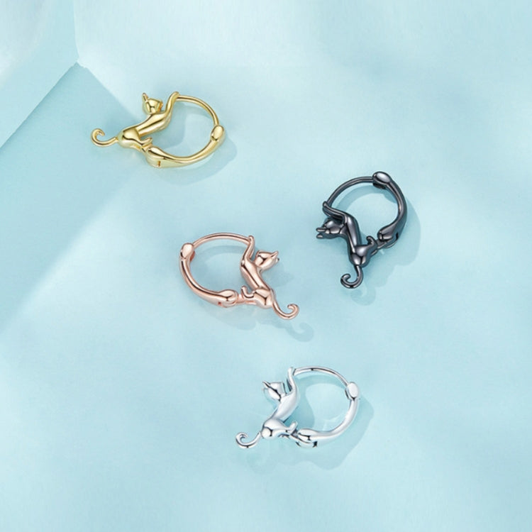 Bông tai bạc Sterling S925 hình mèo co giãn đính kim cương, Kích thước:, Nhỏ mạ bạch kim, Lớn mạ bạch kim, Lớn mạ vàng, Lớn mạ vàng đen, Lớn mạ vàng hồng