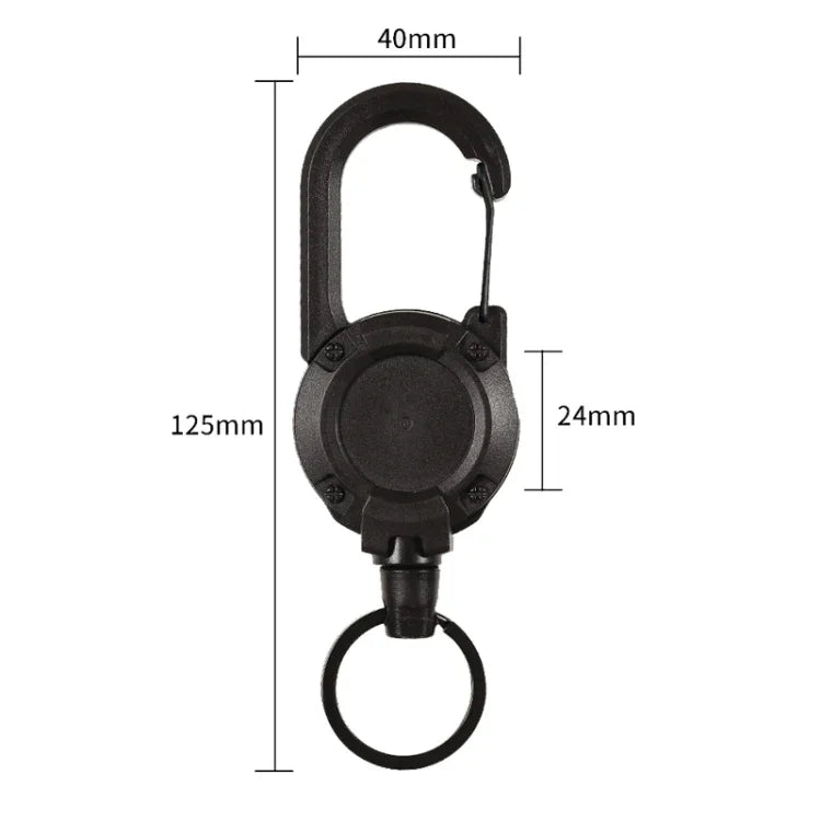 Móc khóa ba lô nhựa cuộn thẻ kéo co, dây thép đen, dây sợi đen, dây sợi trắng