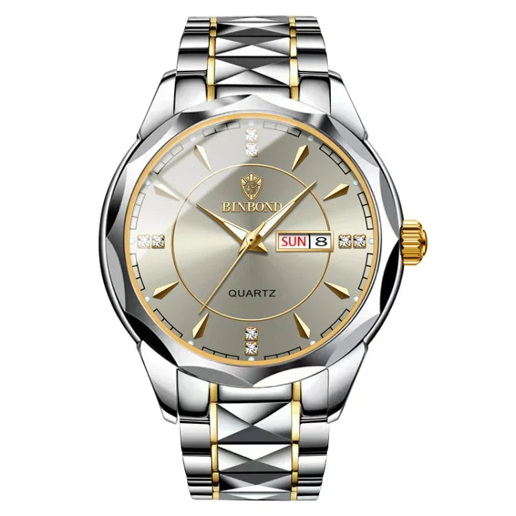 Đồng hồ quartz lịch kinh doanh đa chức năng phát sáng BINBONG B5552