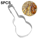 Bộ 5 Khuôn Bánh Quy Hình Đàn Guitar Thép Không Gỉ Fondant Mousse Tròn, Hình Đàn Guitar