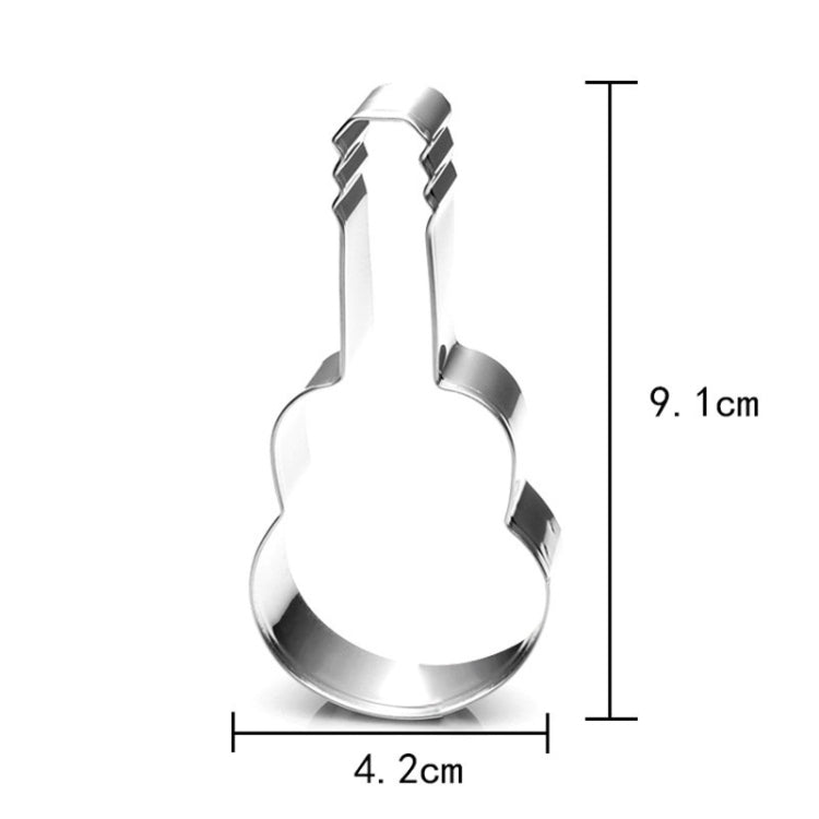 Bộ 5 Khuôn Bánh Quy Hình Đàn Guitar Thép Không Gỉ Fondant Mousse Tròn, Hình Đàn Guitar