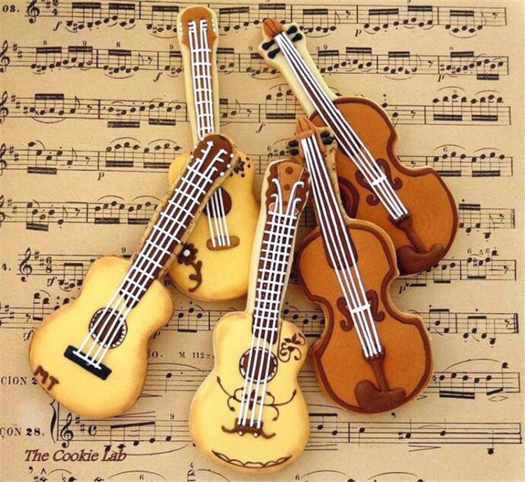 Bộ 5 Khuôn Bánh Quy Hình Đàn Guitar Thép Không Gỉ Fondant Mousse Tròn, Hình Đàn Guitar