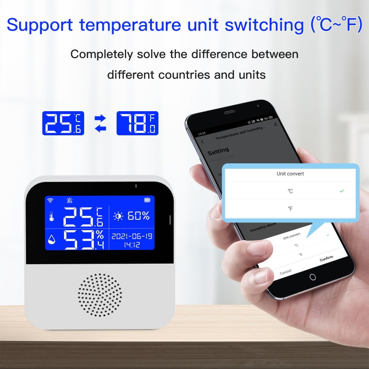 Cảm biến nhiệt độ và độ ẩm Tuya WIFI với màn hình LCD 2.9 inch, thông số: chỉ cảm biến, có dây cảm biến