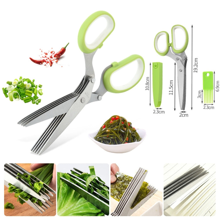 Kéo cắt rau năm lớp dùng cho văn phòng, kéo thép không gỉ, màu xanh lá trắng, đen đỏ, xanh lá xám, xanh dương xám